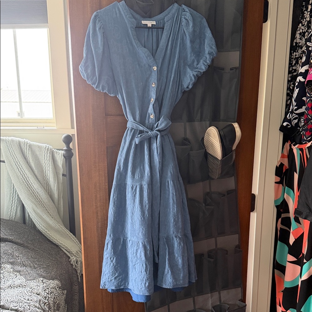 Baltic Born Sky Blue Midi Dress with Tie Waist